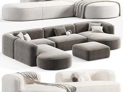 Modern Sectional Sofa with Soft Fabric Decorative Pillows and Matching Ottoman for Cozy Living Room 3d model