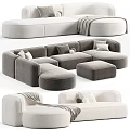 Modern Sectional Sofa with Soft Fabric Decorative Pillows and Matching Ottoman for Cozy Living Room