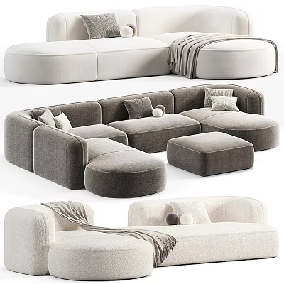 Modern Sectional Sofa with Soft Fabric Decorative Pillows and Matching Ottoman for Cozy Living Room 3d model