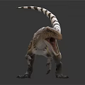 Realistic Dinosaur Model With Open Mouth Striped Skin Standing Pose