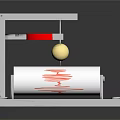 Experimental Mechanical Equipment With Metal Frame Red Component Golden Ball And Scroll With Red Patterns