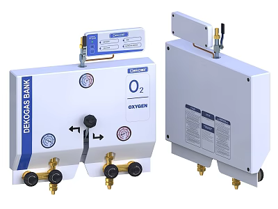 Industrial Oxygen Supply Equipment With Control Knobs Pressure Gauges And Pipeline Connections 3d model