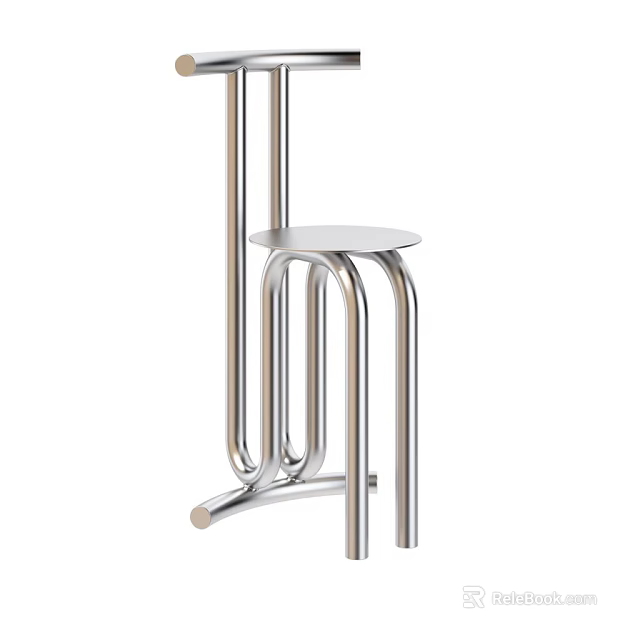 Modern Silver Metal Bar Stool With Curved Frame And Round Seat Design 3d model 