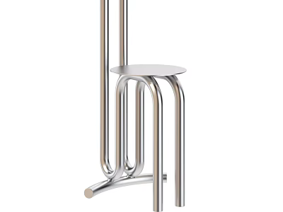Modern Silver Metal Bar Stool With Curved Frame And Round Seat Design 3d model