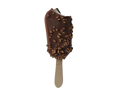 Tasty Chocolate Covered Ice Cream Bar With Crunchy Nut Toppings On Wooden Stick 3d model