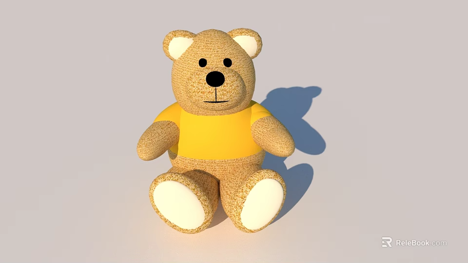 Cute Teddy Bear Stuffed Toy Wearing Yellow T shirt Sitting On White Background 3d model 