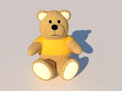 Cute Teddy Bear Stuffed Toy Wearing Yellow T shirt Sitting On White Background 3d model