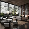 Elegant Modern Sales Office Lounge With Comfortable Seating Large Windows And Exquisite Interior Design