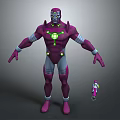 Purple Game and Movie Character With Green Glowing Chest Core Gray Details and Miniature Version