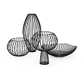 Black Striped Ceramic Vessels with Modern Decorative Design and Various Shapes