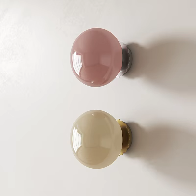 Two Round Pink Beige Wall Lamps With Silver Gold Bases On White Wall 3d model