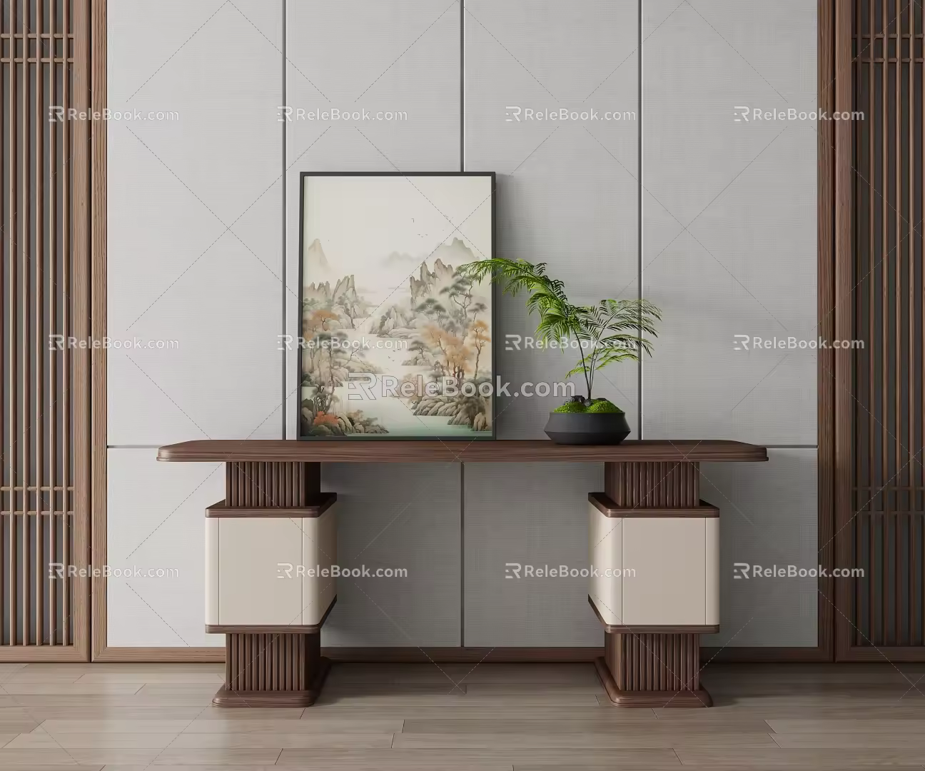 New Chinese-style Entrance End View Desk Entrance Cabinet End View Desk Case 3d model