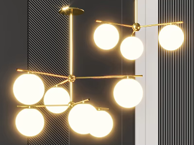 Modern Golden Branched Chandelier With Spherical Bulbs For Interior Lighting Design 3d model