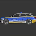 Blue And White Police Car With Emergency Lights And Markings