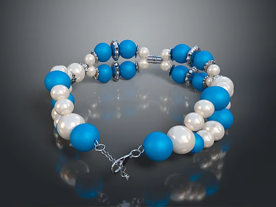 Blue And White Beaded Bracelet With Silver Chain For Daily Accessory 3d model