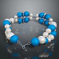 Blue And White Beaded Bracelet With Silver Chain For Daily Accessory