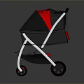 Modern Red And Black Baby Stroller With Canopy Frame And Wheels