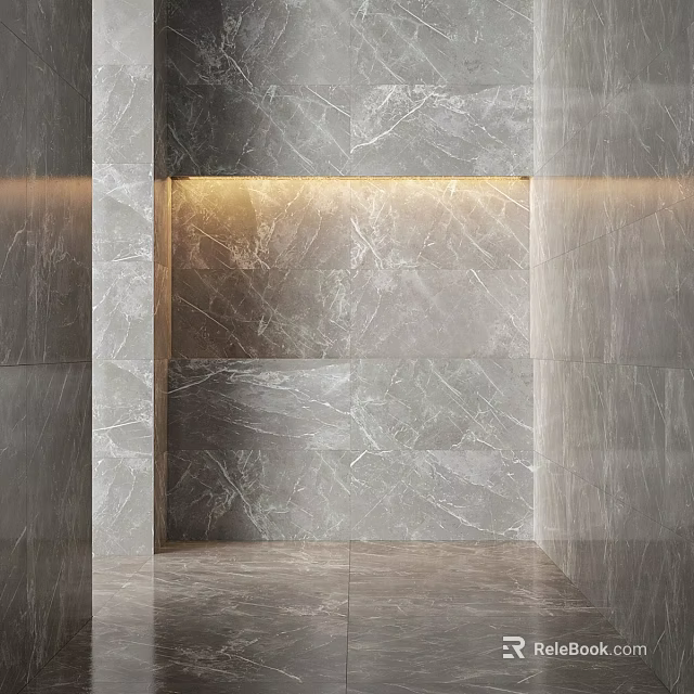 Modern Gray Marble Wall Component With Recessed Lighting For Interior Decor 3d model 