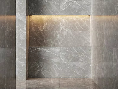 Modern Gray Marble Wall Component With Recessed Lighting For Interior Decor 3d model
