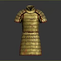 Ancient Golden Armor Weapon With Metal Plates Red Trim And Shiny Surface
