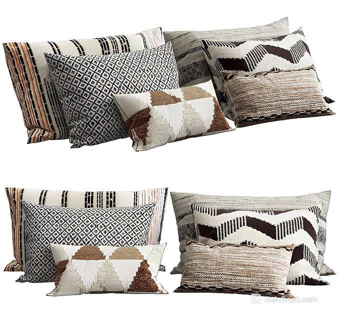 Geometric Pattern Decorative Throw Pillows With Brown White Black Colors And Mixed Textures 3d model 