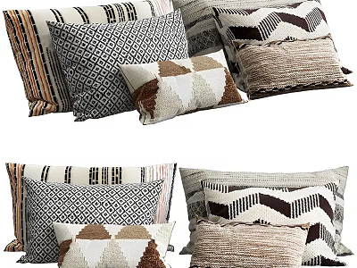 Geometric Pattern Decorative Throw Pillows With Brown White Black Colors And Mixed Textures 3d model