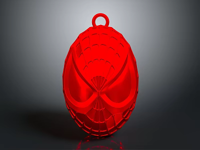 Red Egg Shaped Household Decorative Accessory With Spider Web Texture And Loop Handle On Top 3d model