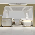 Elegant Jewelry Store Interior With White And Gold Display Cases And Jewelry Exhibits