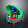 Green Wheeled Robot With Open Lid Showing Internal Electronic And Mechanical Parts