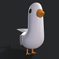 Cartoon Flying Bird with White Body Orange Beak and Orange Feet on Black Background