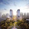 Modern High Rise Residential Buildings Surrounded by Greenery and Urban Park with City Landscape