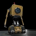 Yellow Robots With Red Antennas Tracked Legs And Different Head Designs
