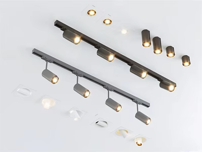 Modern Track Spotlights And Recessed Downlights For Home Ceiling Lighting Design 3d model