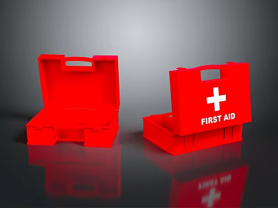 Two Red First Aid Kits One Open and One Closed With White Cross 3d model