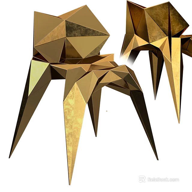Unique Golden Geometric Polyhedron Single Chair With Sharp Edges And Artistic Design 3d model 