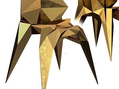 Unique Golden Geometric Polyhedron Single Chair With Sharp Edges And Artistic Design 3d model