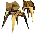 Unique Golden Geometric Polyhedron Single Chair With Sharp Edges And Artistic Design