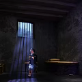 Historical Cultural Center Interior With Iron Barred Window Sunlight And Person Reading
