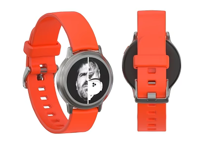 Stylish Watch Design With Orange Silicone Strap And Metal Case Round Dial Face 3d model