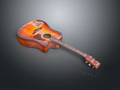Wooden Acoustic Guitar as Daily Living Accessory with Natural Wood Grain and Sound Hole Design 3d model
