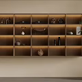 Modern Wooden Wall Cabinets With Decorative Items And Built In Lighting 3d model