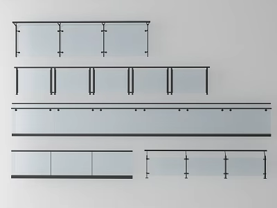 Different Styles Of Modern Glass Railing With Metal Frame And Panel Designs 3d model
