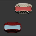 Quilted Red And Cream Tote Bags With Blue Red Linings And Sturdy Handles