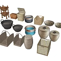 Various Storage Baskets in Assorted Materials and Styles for Home Organizing 3d model