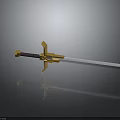 Ornate Sword With Golden Accents Black Hilt And Silver Blade On Dark Surface