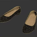 Pair of Women's Black Flat Shoes With Textured Upper And Light Brown Insole