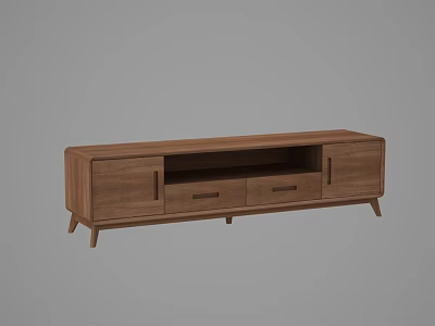 Modern Wooden TV Stand With Drawers Cabinet Doors And Slim Legs 3d model