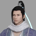 Game Movie Character In Traditional Blue Purple Robe With Long Hair And Flowing Sleeves