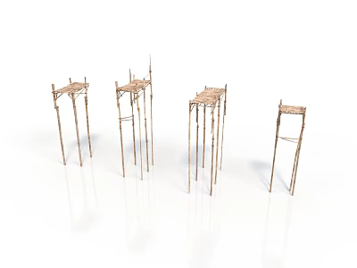 Natural Brown Bamboo Scene Components With Simple High Leg Stand Structures 3d model