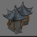 Traditional Chinese Pavilion With Wooden Swing Door And Tile Roof Structure